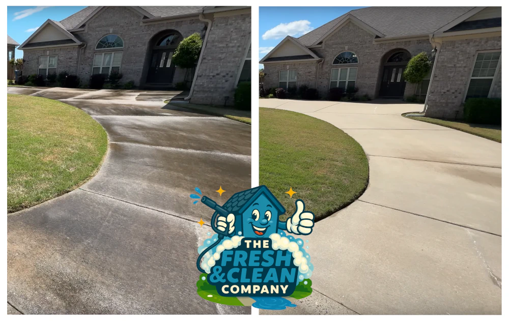 Before and after pressure washing