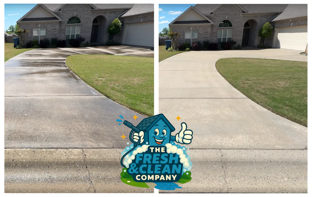 Before and after pressure washing