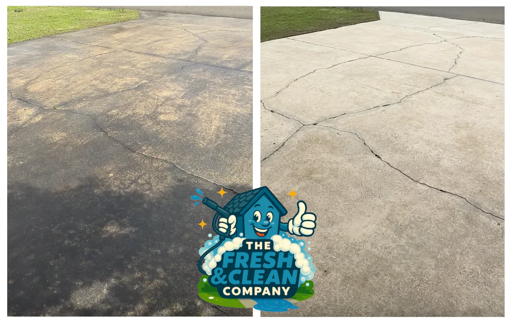 Before and after pressure washing
