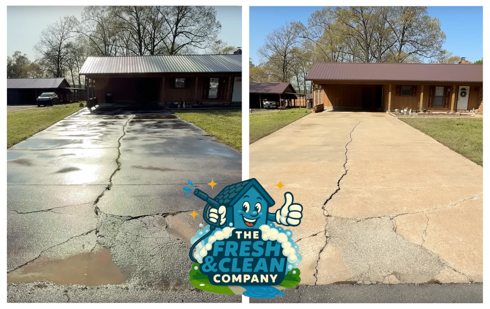 Before and after pressure washing