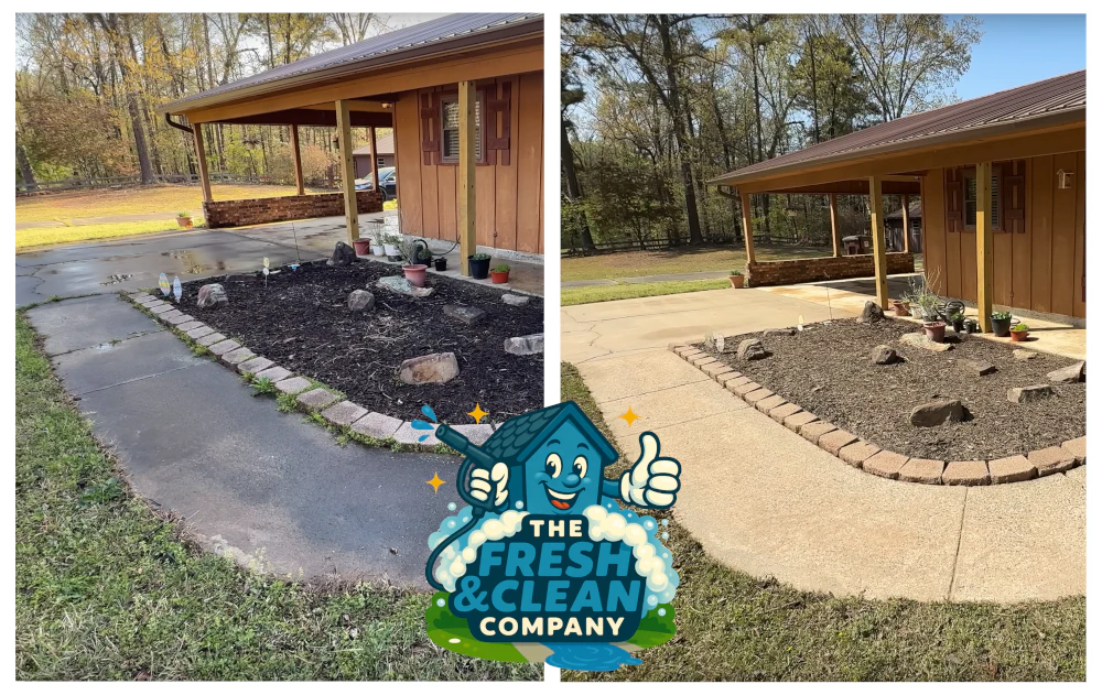 Before and after pressure washing