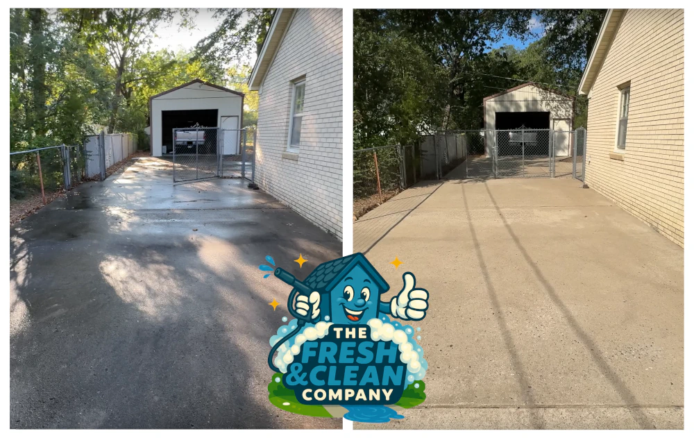 Before and after pressure washing